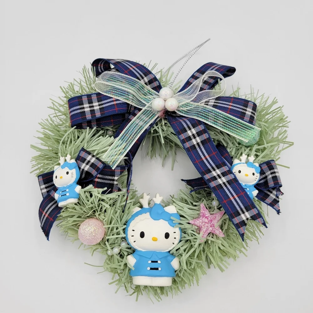 Hello Kitty Heart Wreath Christmas Ornament Sanrio 3 Blue‎ Hello Kitties Vintage
